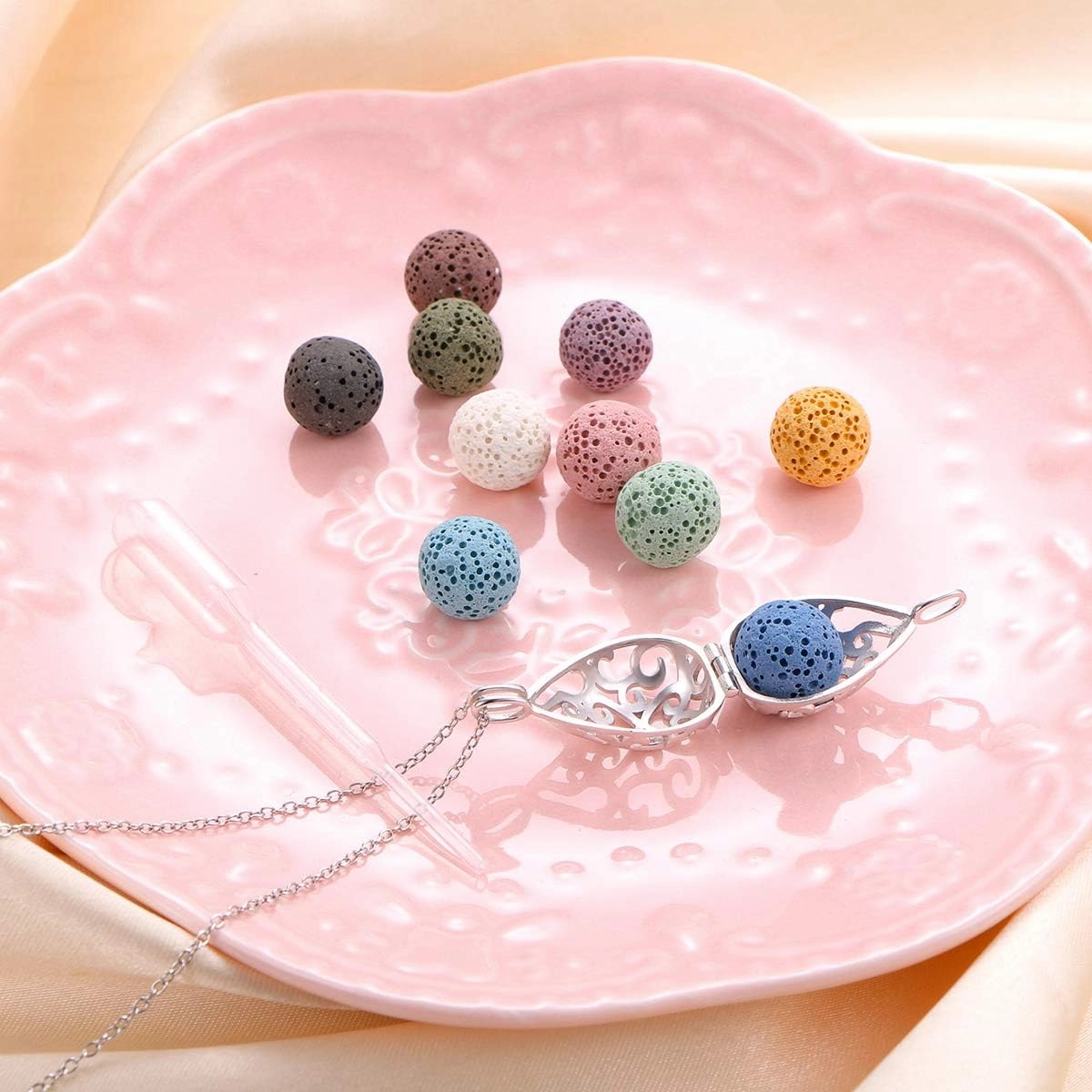 DAOCHONG S925 Sterling Silver Aromatherapy Essential Oil Diffuser Necklace Love Heart Locket Perfume Pendant Necklace Jewelry 18 2" Adjustable Chain