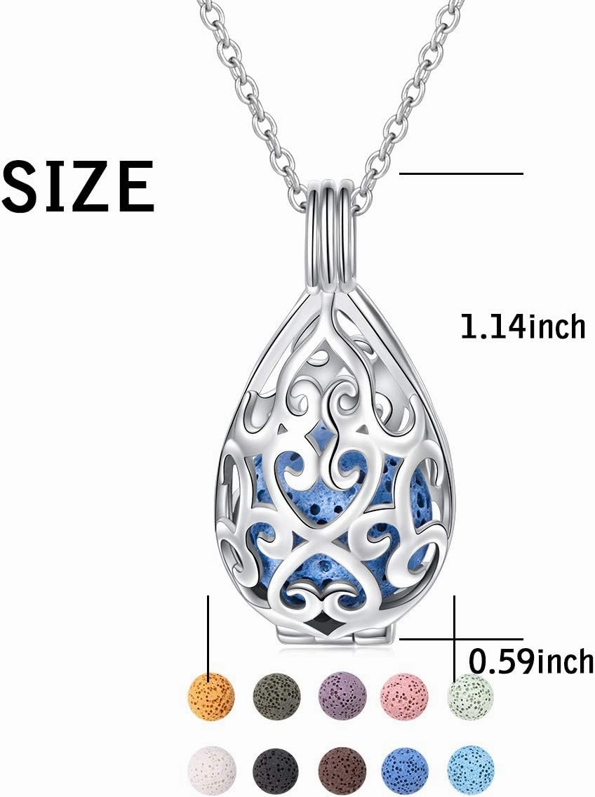 DAOCHONG S925 Sterling Silver Aromatherapy Essential Oil Diffuser Necklace Love Heart Locket Perfume Pendant Necklace Jewelry 18 2" Adjustable Chain