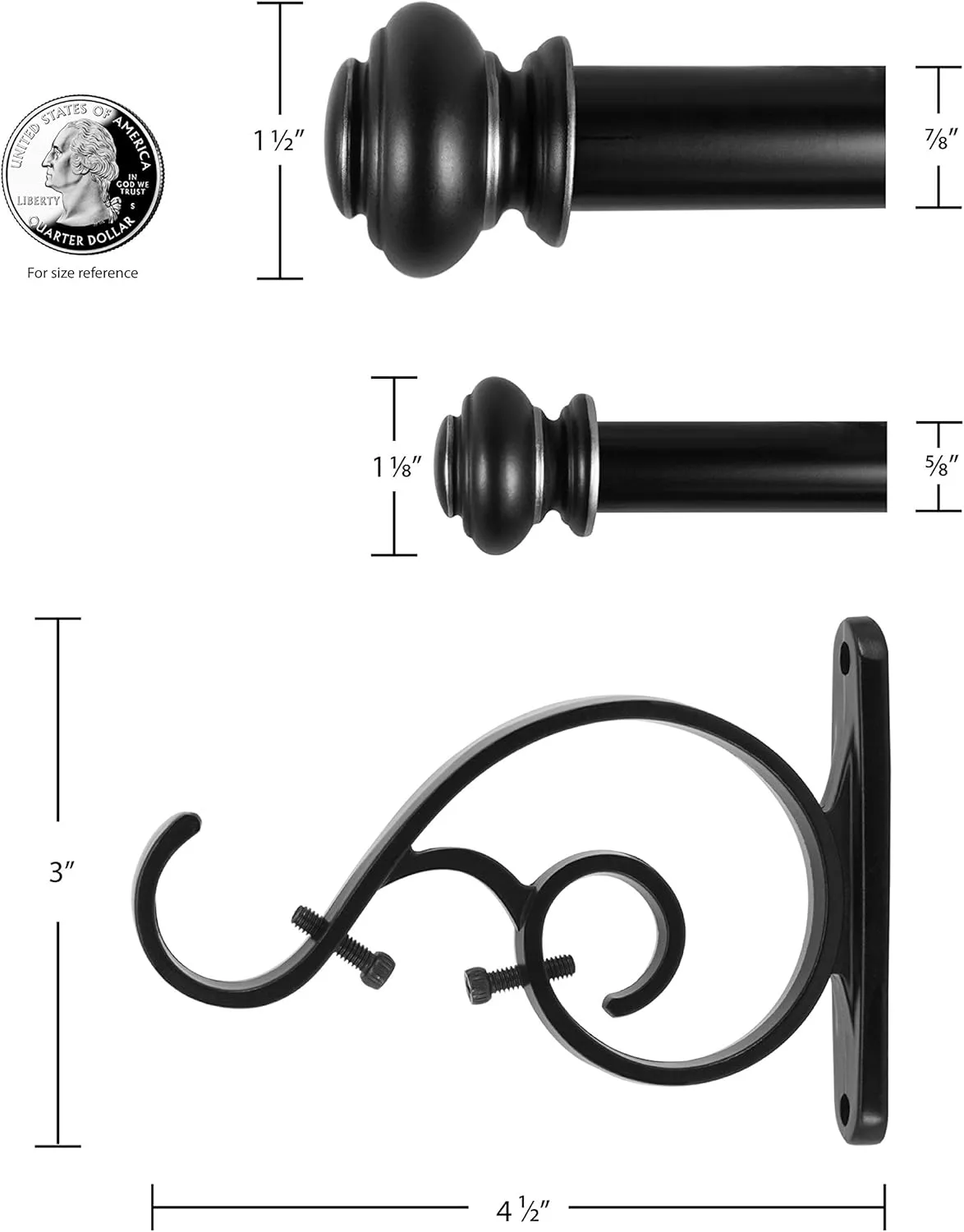 Decopolitan Urn Telescoping Double Drapery Rod Set, 72-144", Bronze