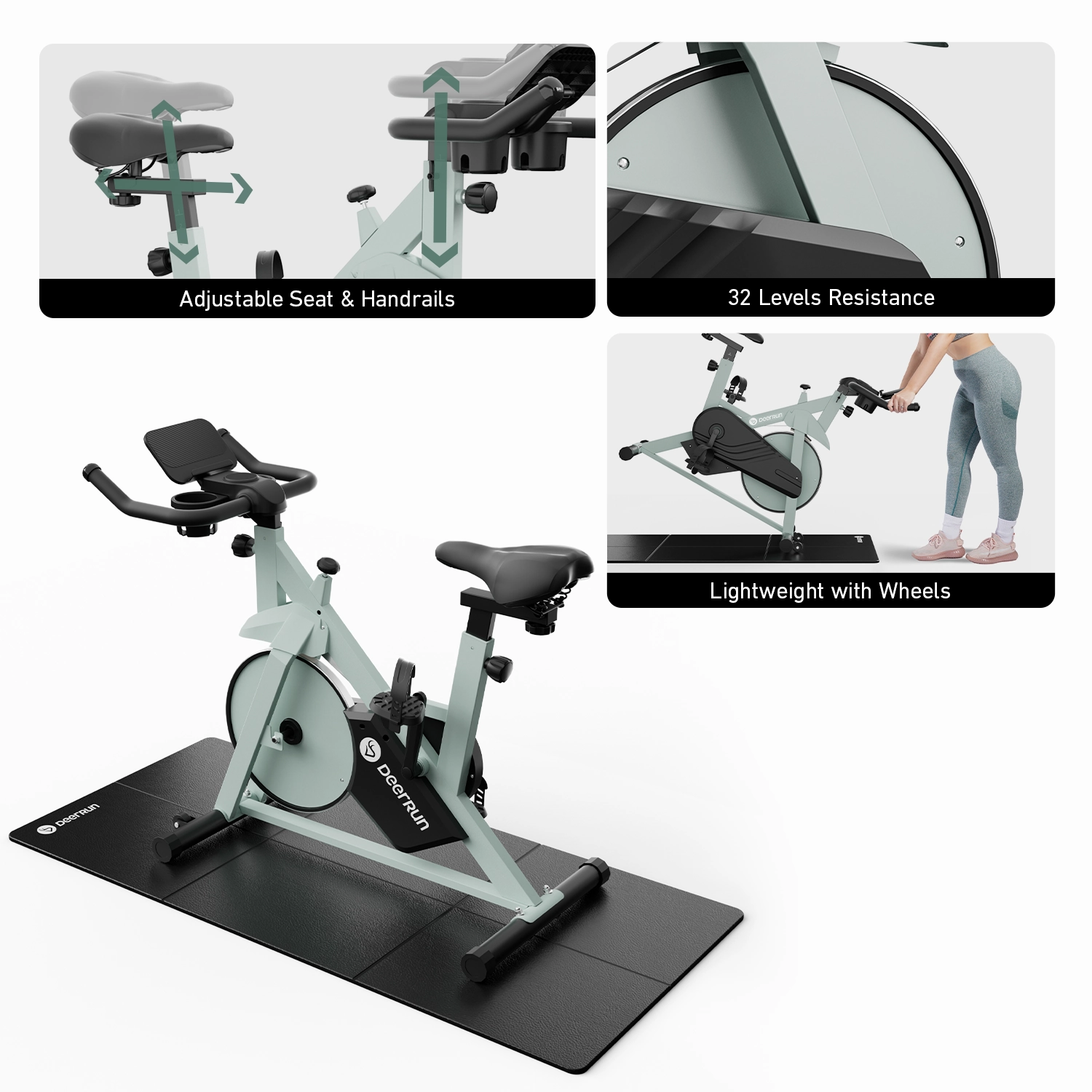 DeerRun S500 Indoor Smart Stationary Cycling Bike with Mat, 1-32 Magnetic Resistance
