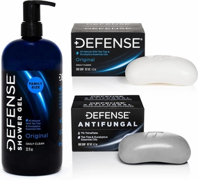 Defense Soap Antifungal Medicated Bar Soap 2-Pack, Original 4 Oz Bar (Pack of 2), & Body Wash 32 oz - Natural Shower Gel