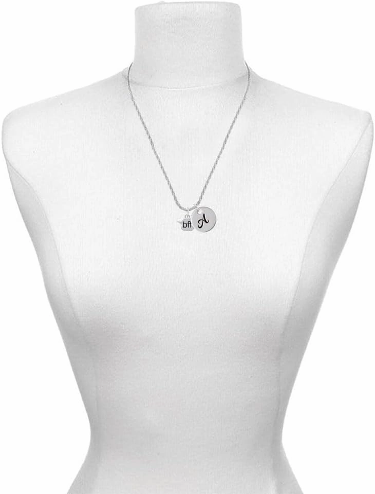 Delight Jewelry Silvertone Text Chat - bff - Best Friends Forever - Silvertone Script Initial Disc - Charm Necklace, 20" 3"