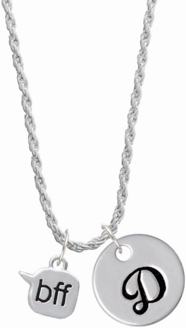 Delight Jewelry Silvertone Text Chat - bff - Best Friends Forever - Silvertone Script Initial Disc - Charm Necklace, 20" 3"