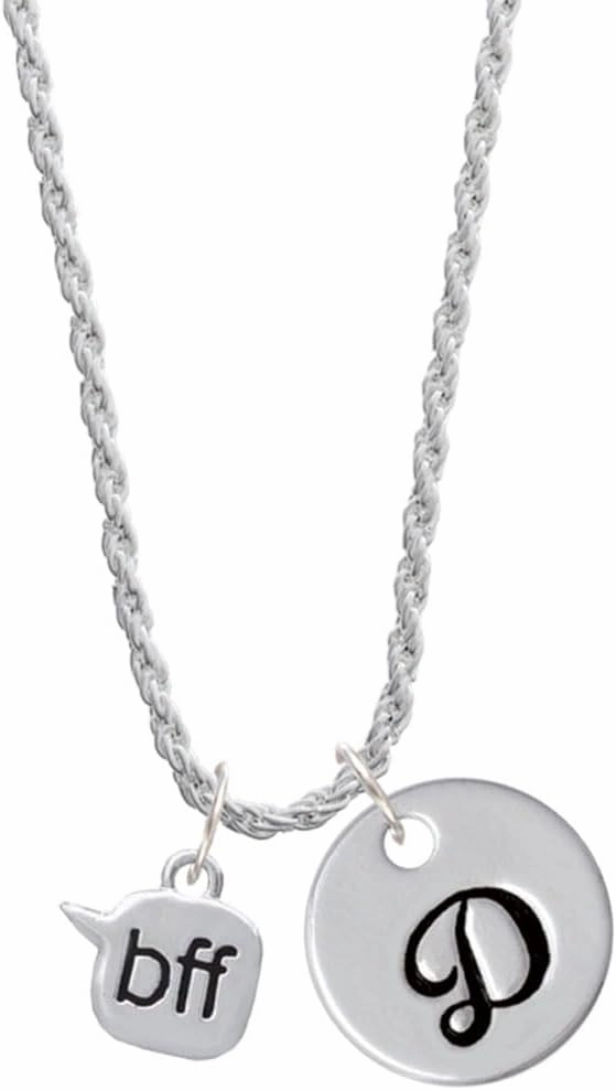 Delight Jewelry Silvertone Text Chat - bff - Best Friends Forever - Silvertone Script Initial Disc - Charm Necklace, 20" 3"