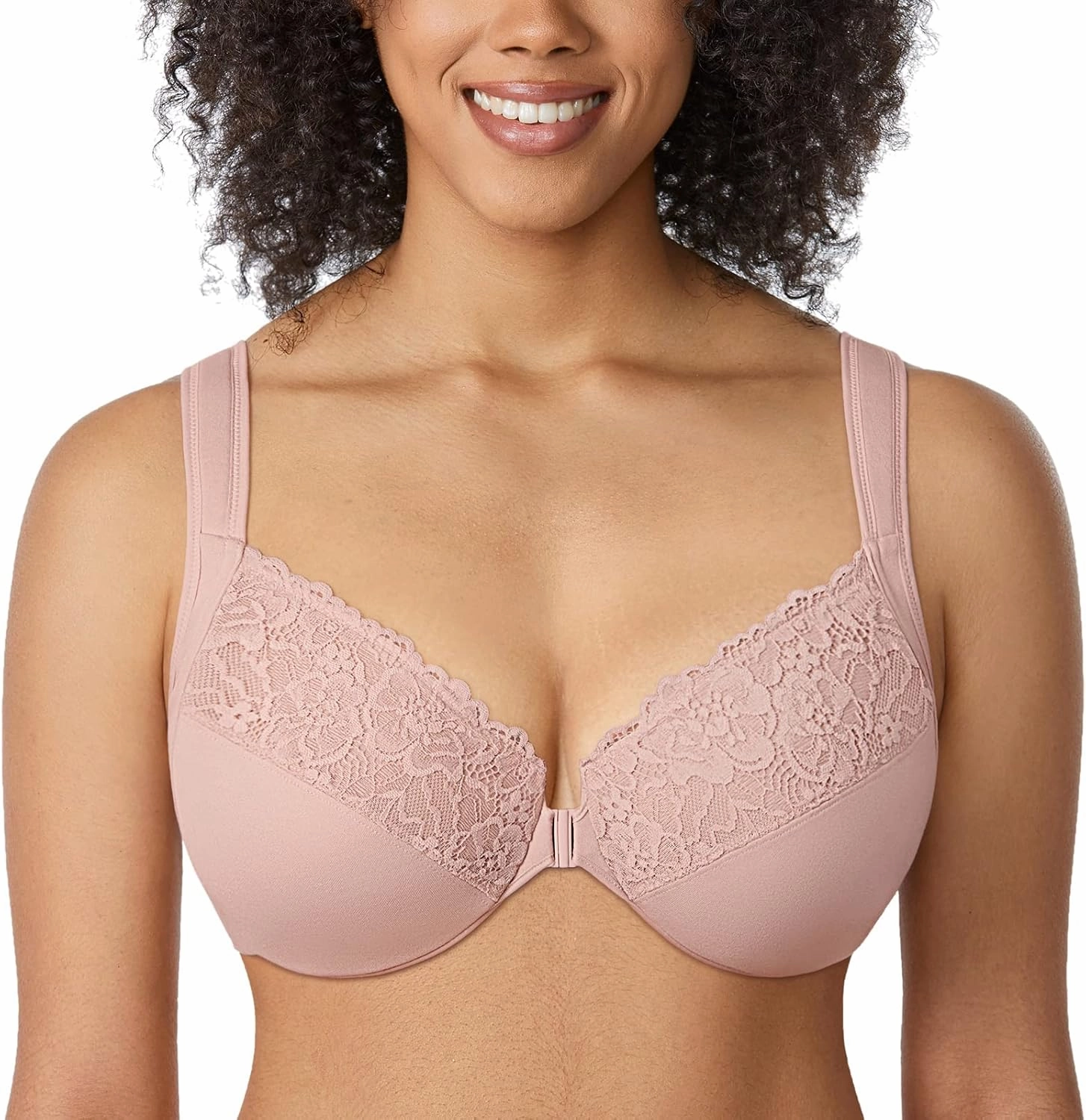 DELIMIRA Women's Front Closure Bras Plus Size Lace Full Coverage Underwire Unlined Bra