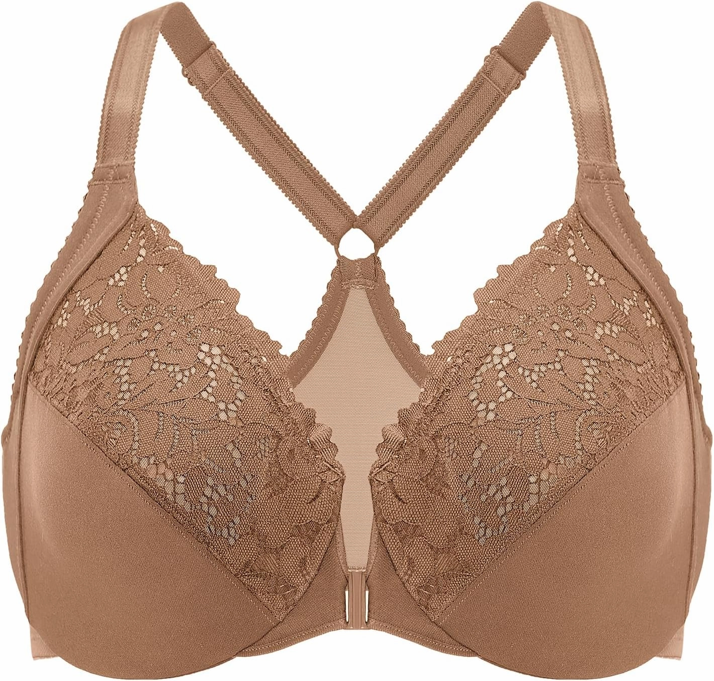 DELIMIRA Women's Front Closure Plus Size Full Coverage Lace Underwire Racerback Bra