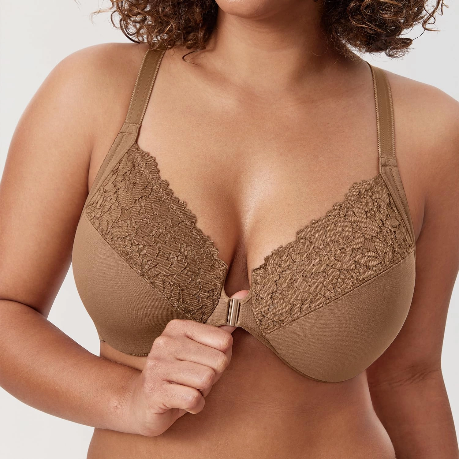 DELIMIRA Women's Front Closure Plus Size Full Coverage Lace Underwire Racerback Bra