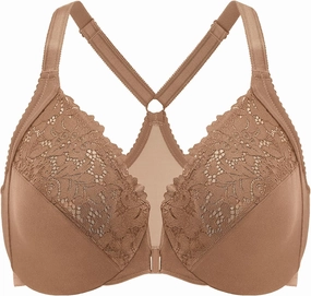 DELIMIRA Women's Front Closure Plus Size Full Coverage Lace Underwire Racerback Bra