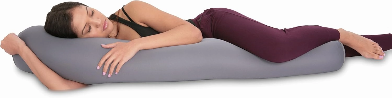 Deluxe Comfort Microbead Body Pillow (47" x 7") – Mooshi Squishy Soft – Prenatal Pregnancy Pillow – Full-Body Side Sleeper – Body Pillow, Grey