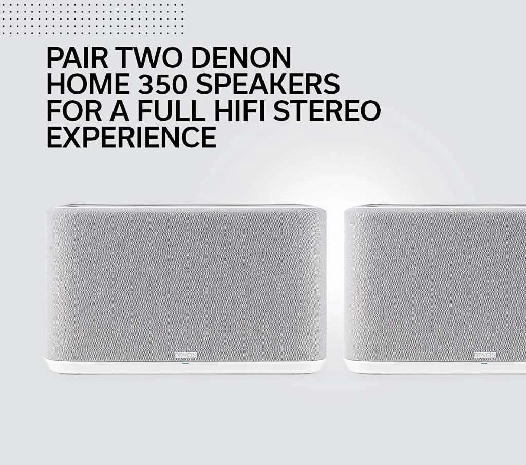 Denon Home 350 Wireless Smart Speaker – Powerful Stereo Sound, Wi-Fi & Bluetooth, HEOS Built-in, Alexa Built-in, Siri & AirPlay 2, Spotify Connect, Multi-Room Support, White