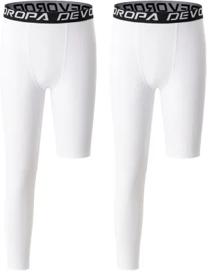 DEVOROPA Youth Boys One Leg Compression Pants for Basketball 3/4 Leggings Sports Tights Kids Athletic Soccer Base Layer