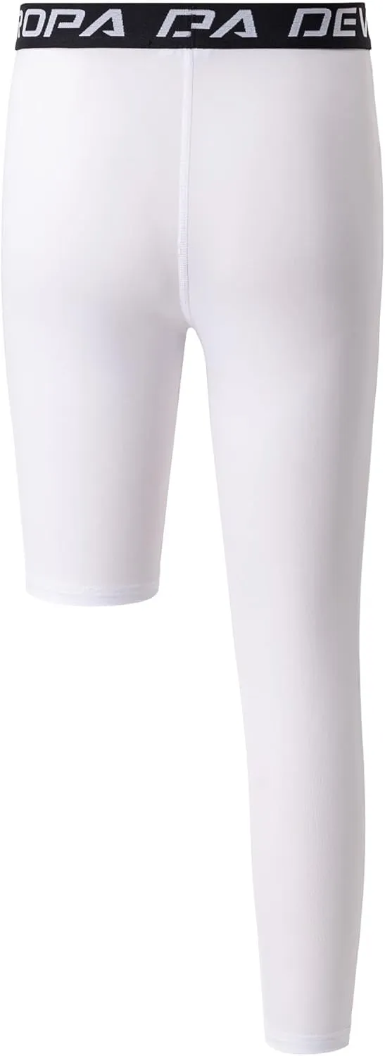 DEVOROPA Youth Boys One Leg Compression Pants for Basketball 3/4 Leggings Sports Tights Kids Athletic Soccer Base Layer