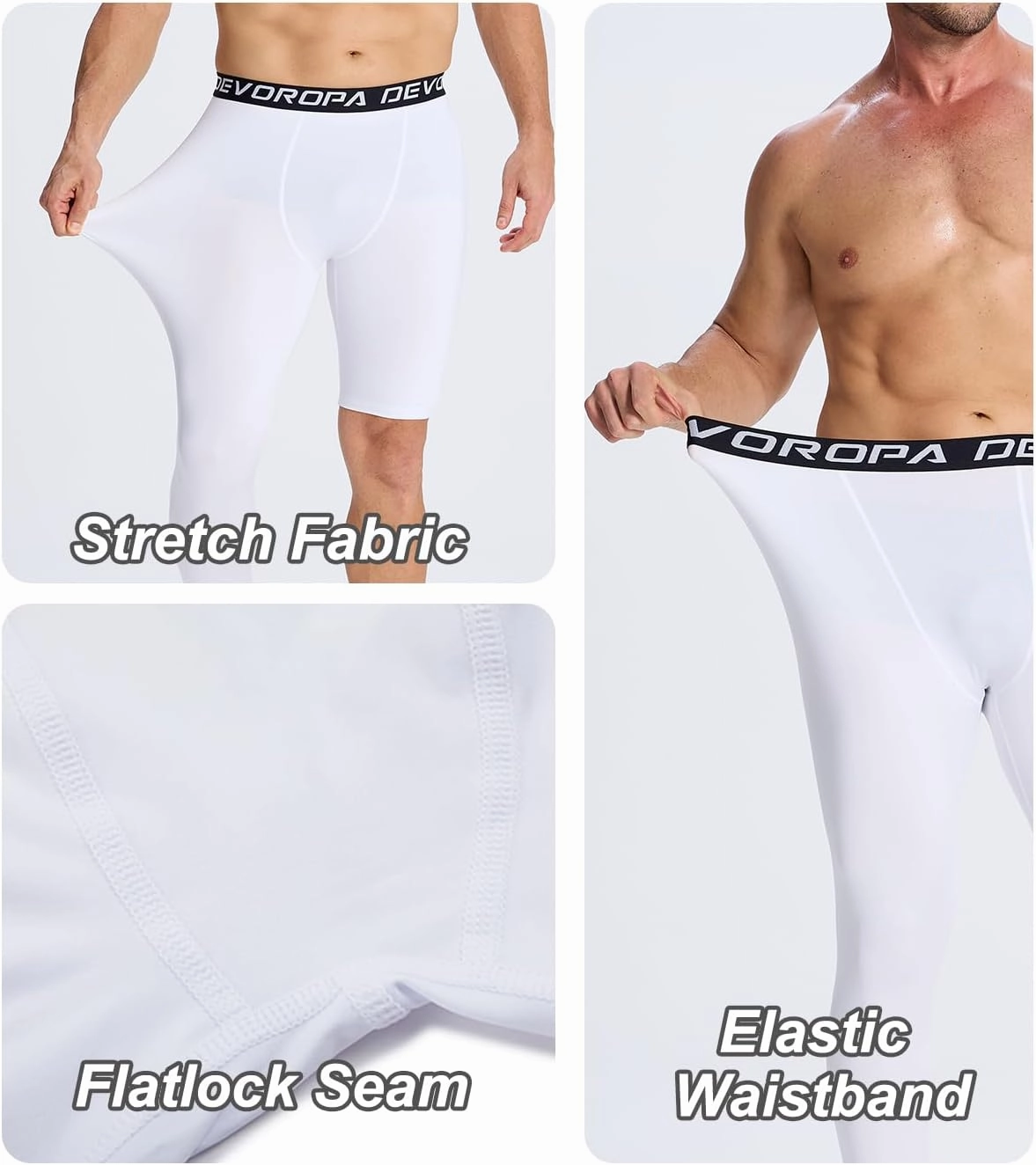 DEVOROPA Mens One Leg Compression Pants Quick Dry Basketball Running Tights Sports Leggings Athletic Baseball Base Layer