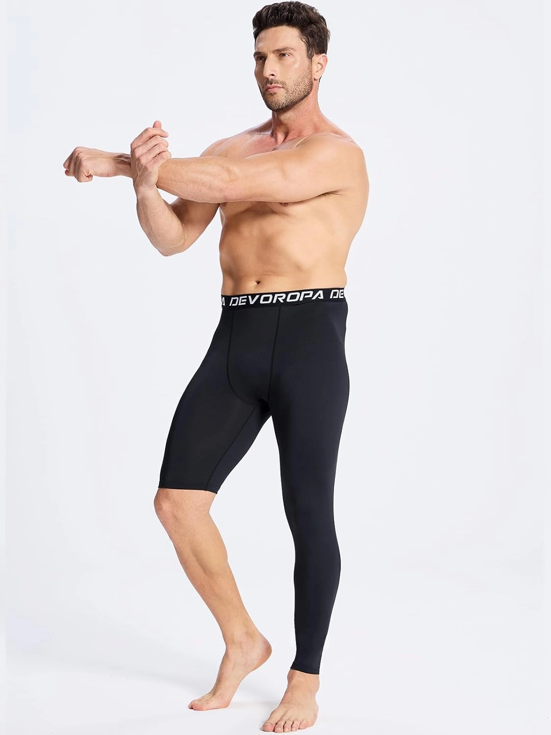 DEVOROPA Mens One Leg Compression Pants Quick Dry Basketball Running Tights Sports Leggings Athletic Baseball Base Layer