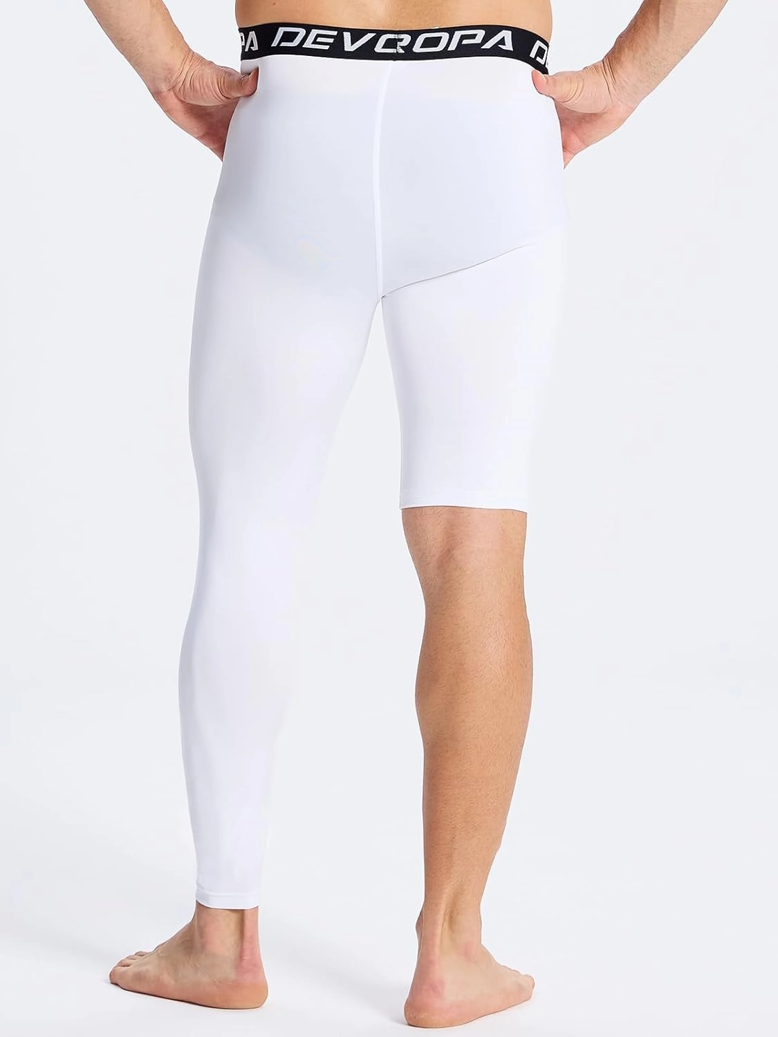 DEVOROPA Mens One Leg Compression Pants Quick Dry Basketball Running Tights Sports Leggings Athletic Baseball Base Layer