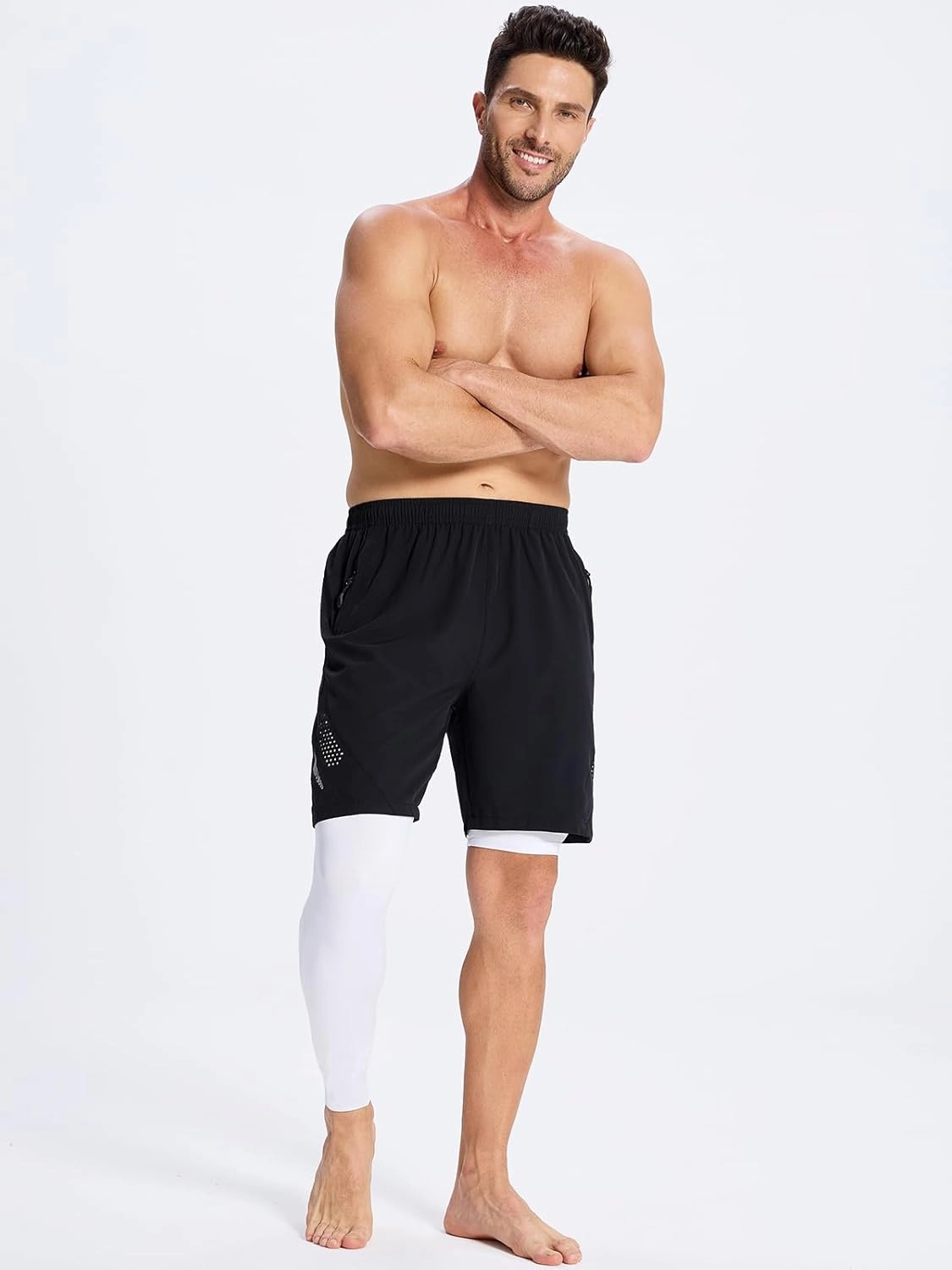 DEVOROPA Mens One Leg Compression Pants Quick Dry Basketball Running Tights Sports Leggings Athletic Baseball Base Layer