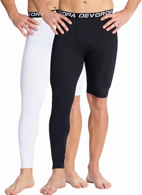 DEVOROPA Mens One Leg Compression Pants Quick Dry Basketball Running Tights Sports Leggings Athletic Baseball Base Layer