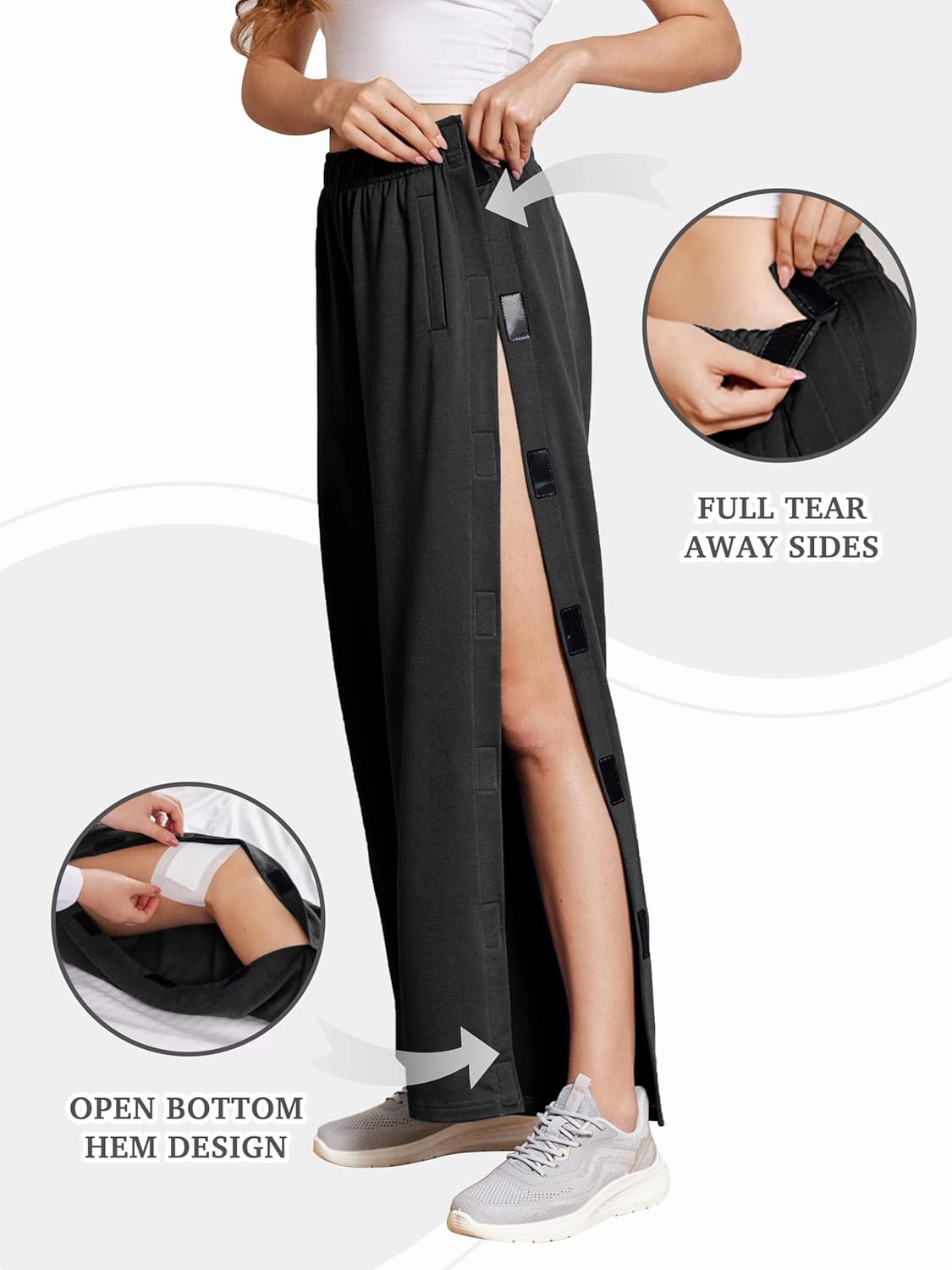 Deyeek Tear Away Pants for Women Side Snap Button Sweatpants Loose Fit Casual Post Surgery Adaptive Clothing with Pockets