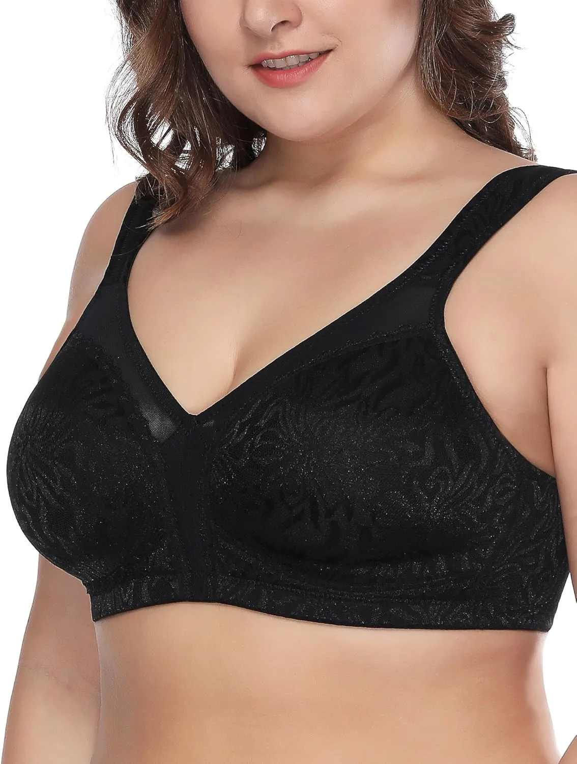 Deyllo Women's Full Coverage Plus Size Comfort Minimizer Bra Wirefree Non Padded