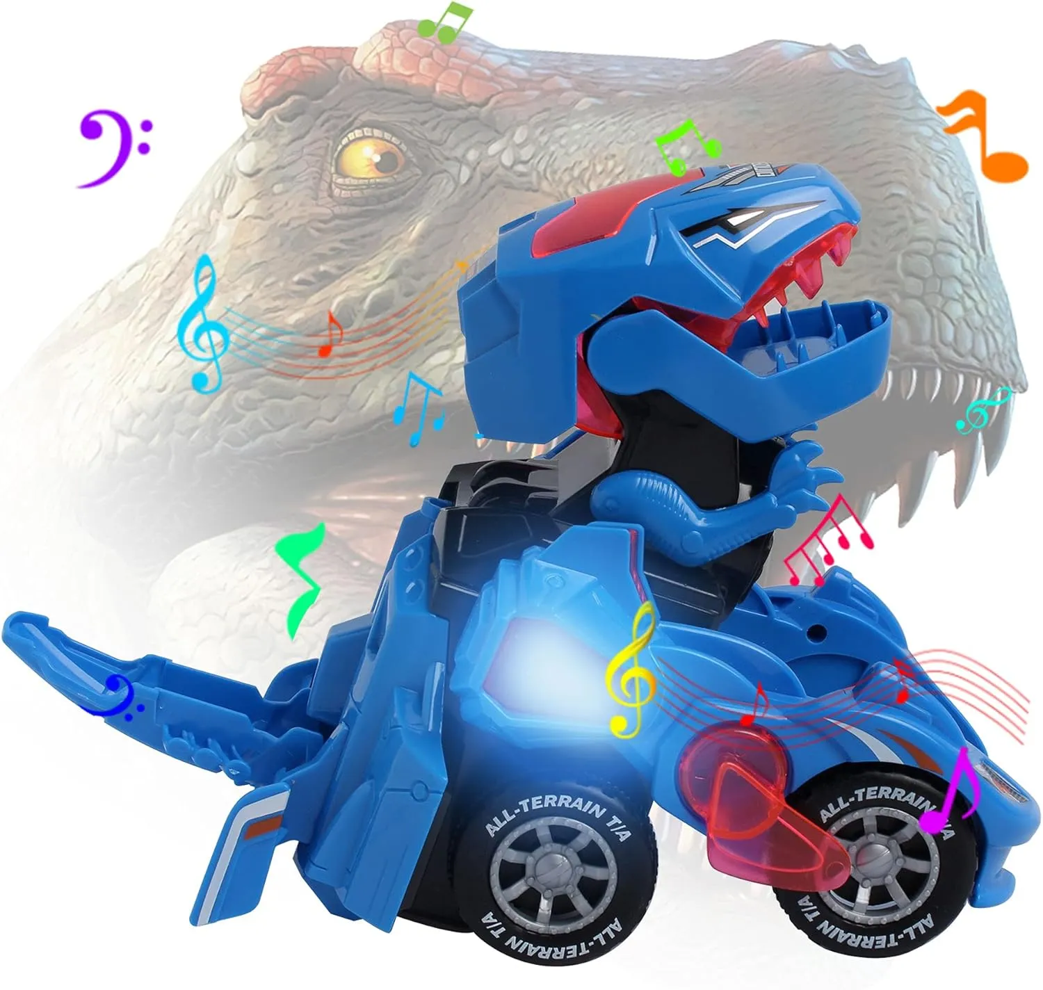 Dinosaur Toys for 3-6 Year Old Boys for Kids Transforming Dinosaur Car with LED Light and Music Gifts for 4-7 Year Old (Blue)