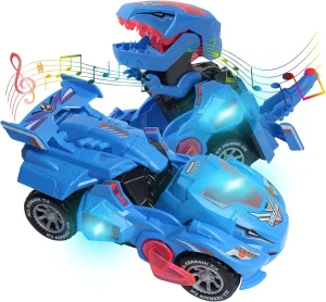 Dinosaur Toys for 3-6 Year Old Boys for Kids Transforming Dinosaur Car with LED Light and Music Gifts for 4-7 Year Old (Blue)