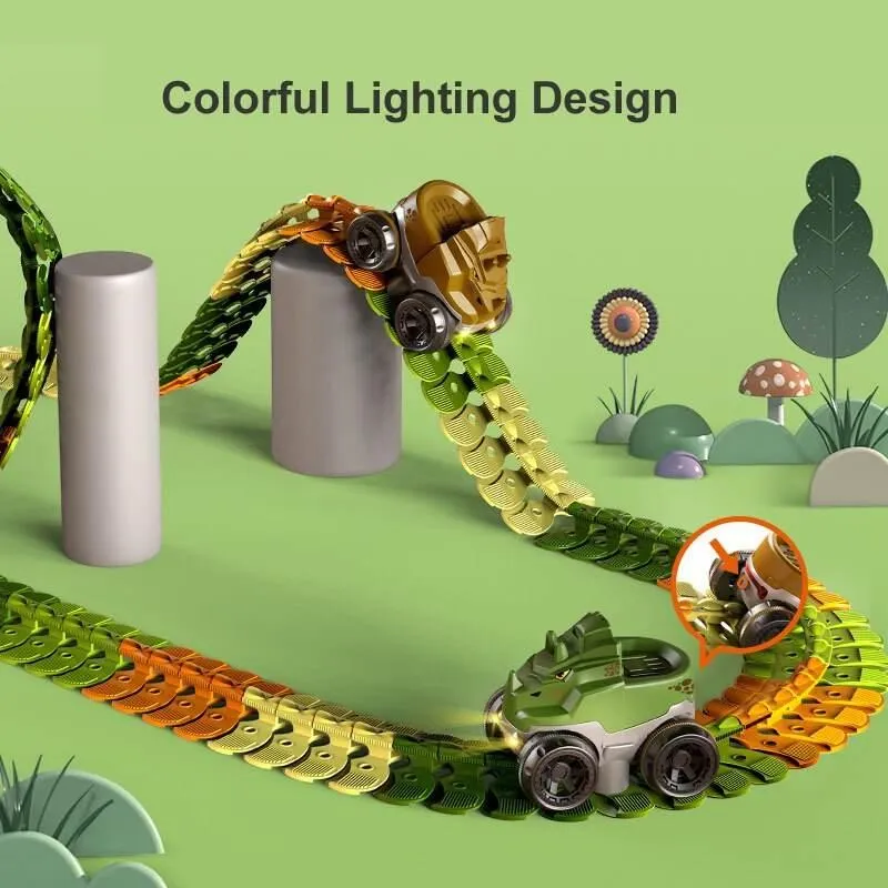 Dinosaur Traffic Jam Race Track Toy - Gravity-Powered Car Set