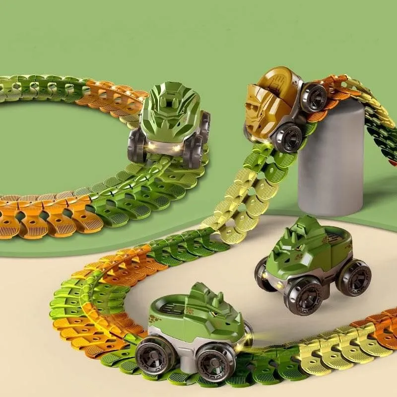 Dinosaur Traffic Jam Race Track Toy - Gravity-Powered Car Set