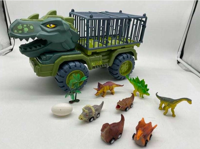 Dinosaur Truck Toys for Kids 3-5 Years, Tyrannosaurus Transport Car Carrier Truck with 8 Dino Figures, Activity Play Mat, Dinosaur Eggs, Trees, Capture Jurassic Play Set for Boys and Girls