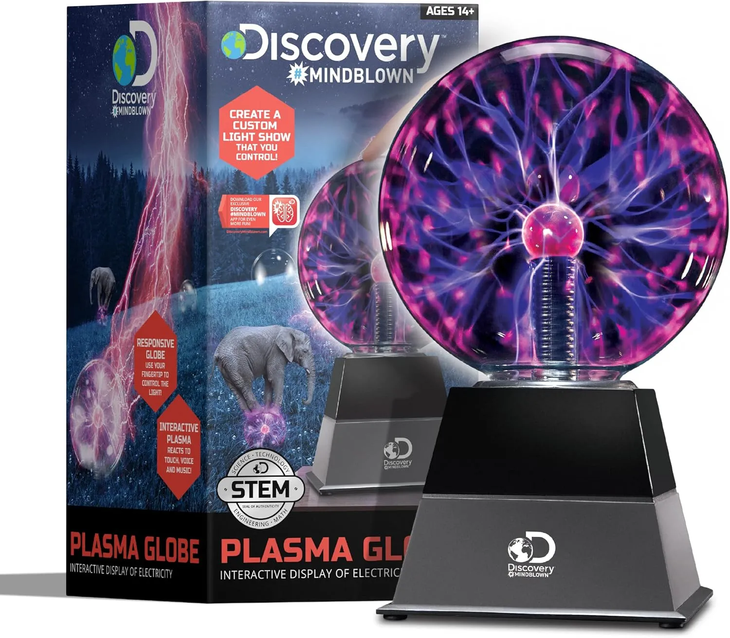 Discovery #MINDBLOWN Plasma Globe Lamp - Touch and Sound Sensitive Lightning, Electric Plasma Ball Interactive Novelty Toy, Bedroom & Desktop Home Décor, Tesla Coil Light Plasma Orb