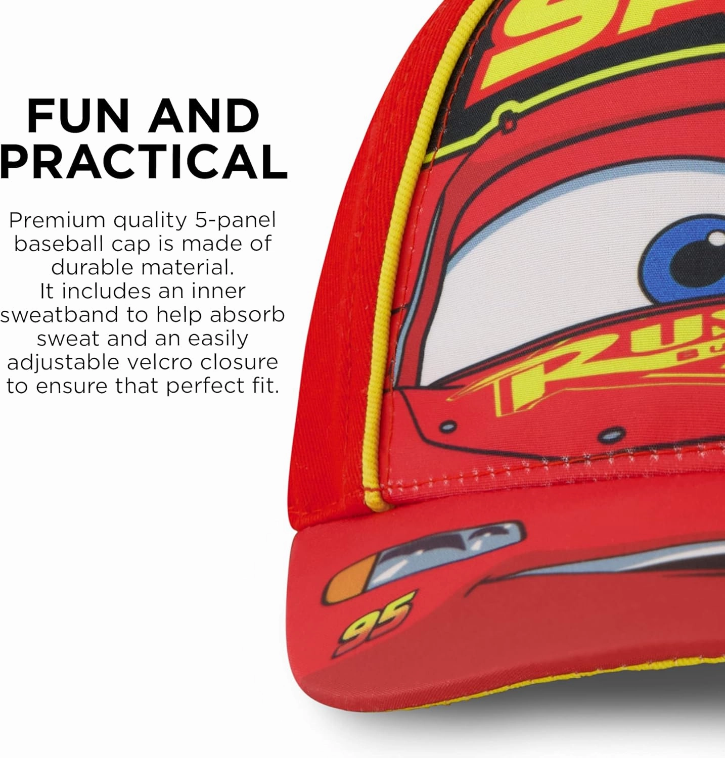 Disney Boys' Baseball Hat, Lightning McQueen Adjustable Cap for Toddler 2-4 Or Kids Ages 4-7