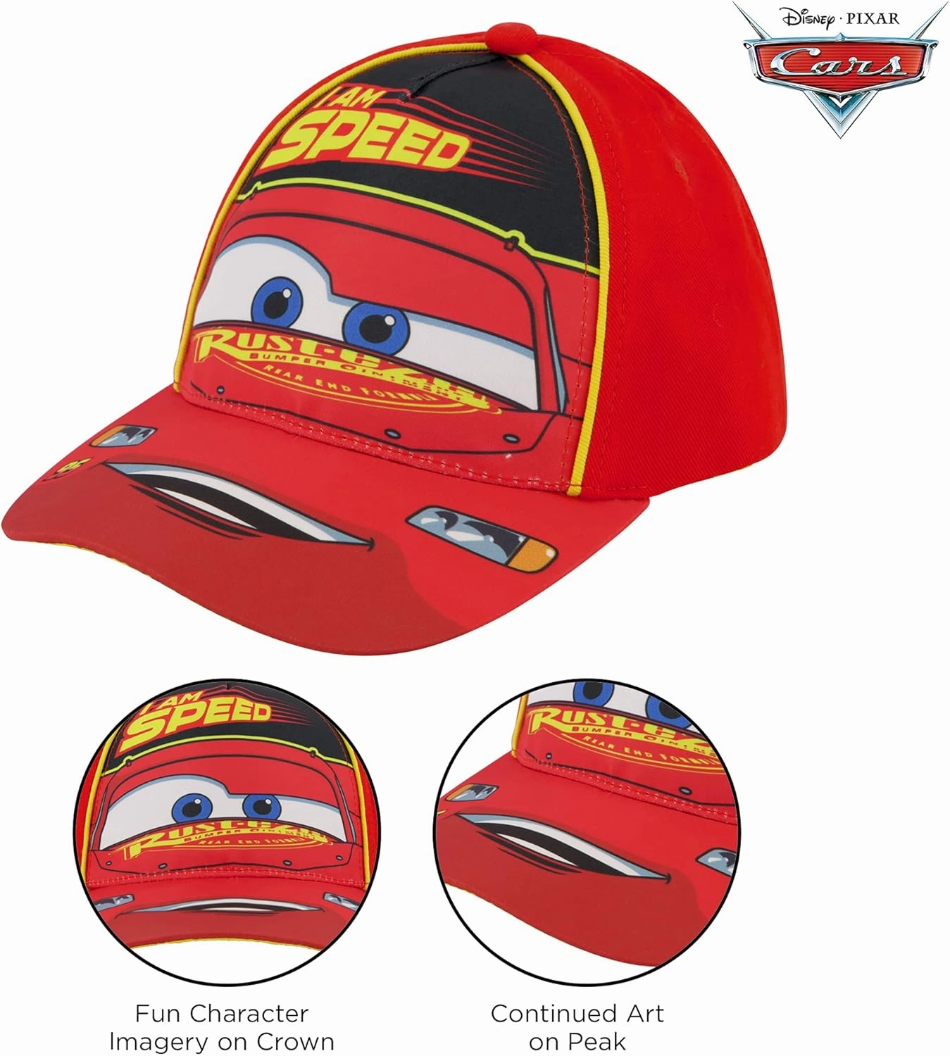 Disney Boys' Baseball Hat, Lightning McQueen Adjustable Cap for Toddler 2-4 Or Kids Ages 4-7