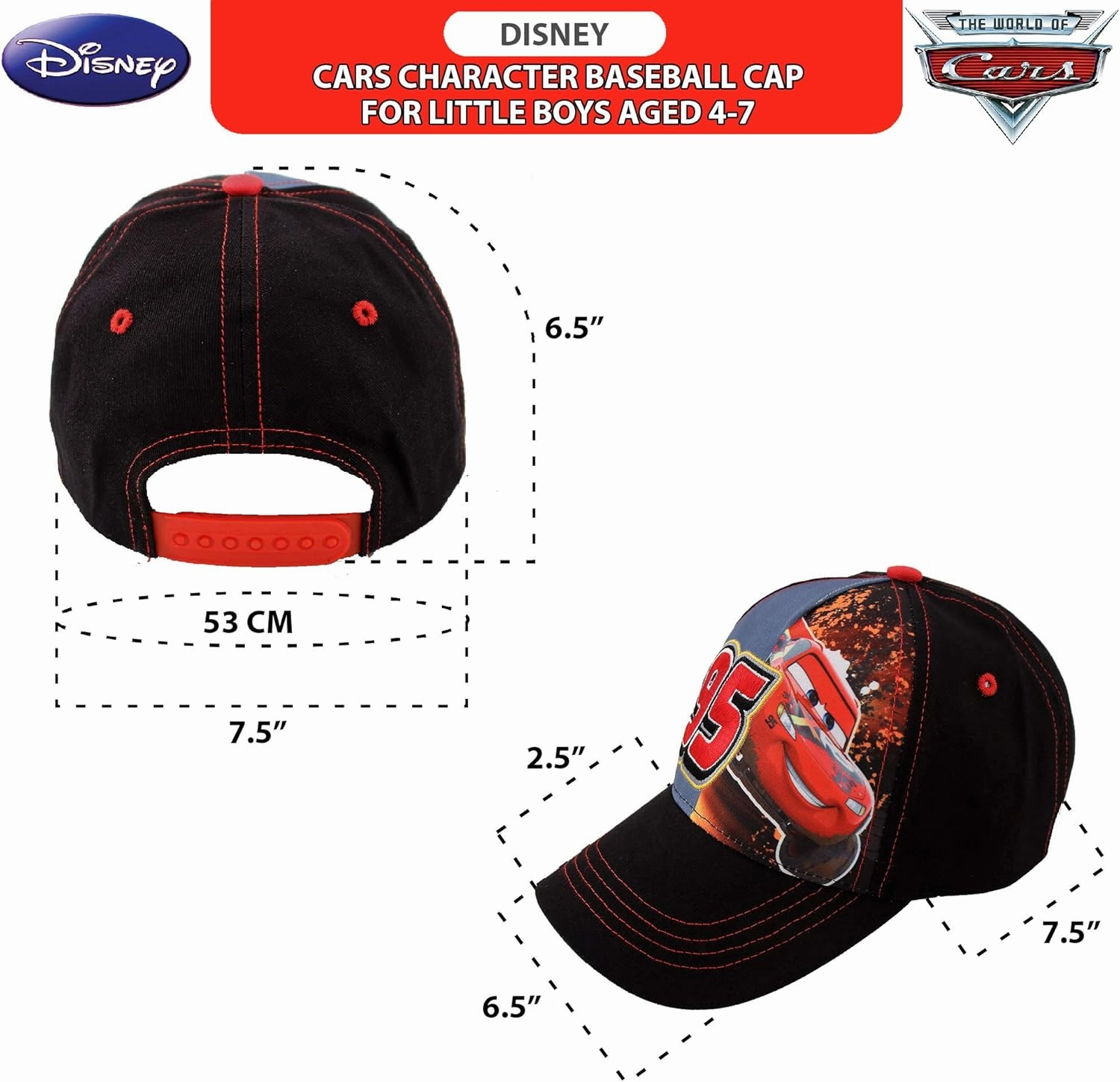 Disney Boys' Baseball Hat, Lightning McQueen Adjustable Cap for Toddler 2-4 Or Kids Ages 4-7