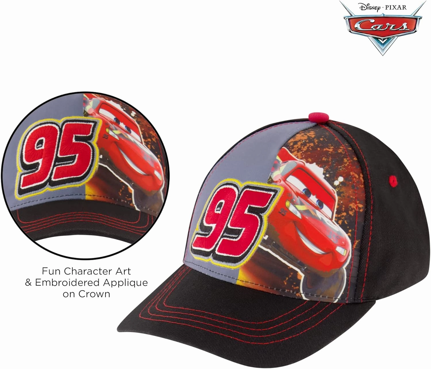 Disney Boys' Baseball Hat, Lightning McQueen Adjustable Cap for Toddler 2-4 Or Kids Ages 4-7