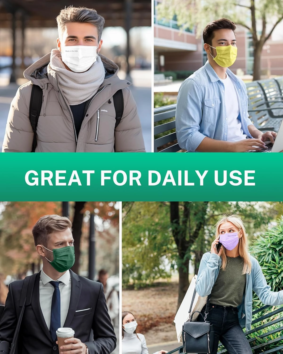 Disposable Face Masks Made in USA, 4 Ply for Families, Students, Breathable All-Day Wear & Safety, FSA HSA Eligible, ASTM Level 3 Medical Grade, 50 Pack, Purple