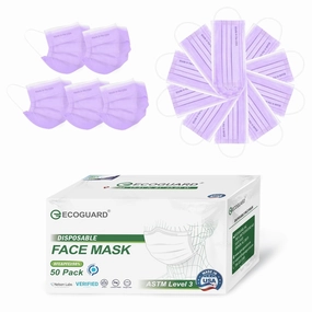 Disposable Face Masks Made in USA, 4 Ply for Families, Students, Breathable All-Day Wear & Safety, FSA HSA Eligible, ASTM Level 3 Medical Grade, 50 Pack, Purple