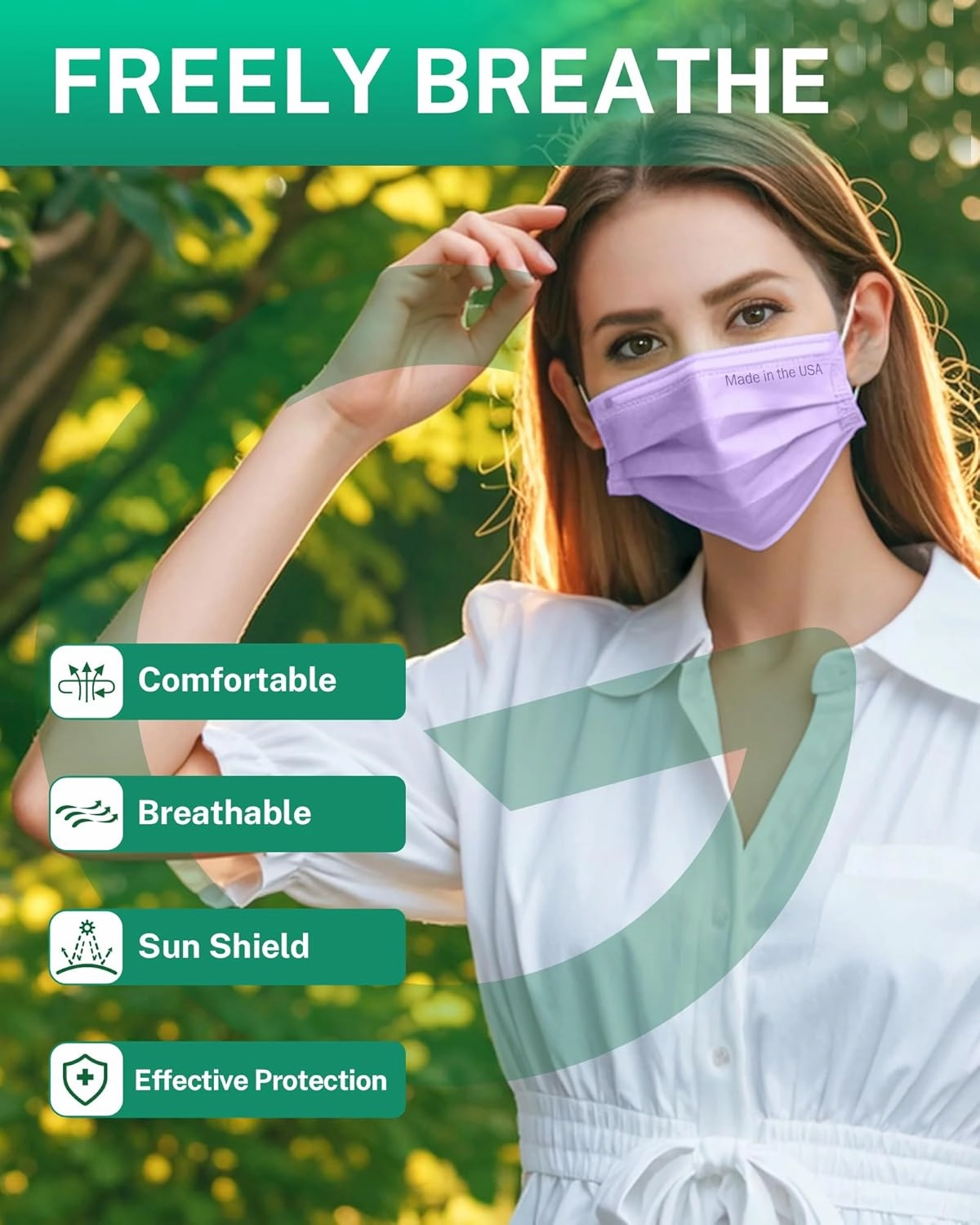 Disposable Face Masks Made in USA, 4 Ply for Families, Students, Breathable All-Day Wear & Safety, FSA HSA Eligible, ASTM Level 3 Medical Grade, 50 Pack, Purple