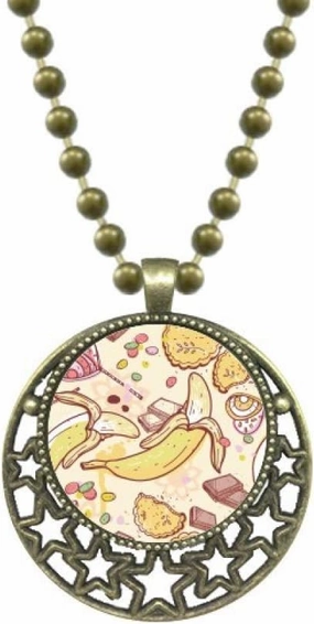 DIYthinker Banana Fruit Illustration Colorful Pattern Pendant Star Necklace Moon Chain Jewelry