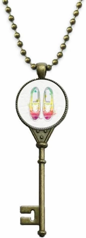 DIYthinker Colorful Hand Painted Canvas Shoes Pattern Key Necklace Pendant Tray Embellished Chain