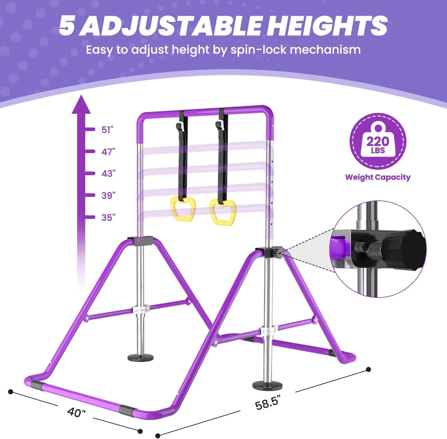 DOBESTS Kids Gymnastics Bar Folding Horizontal Bar, Adjustable Height Gymnastic Horizontal Bars, GymnasticTraining Equipment for Home