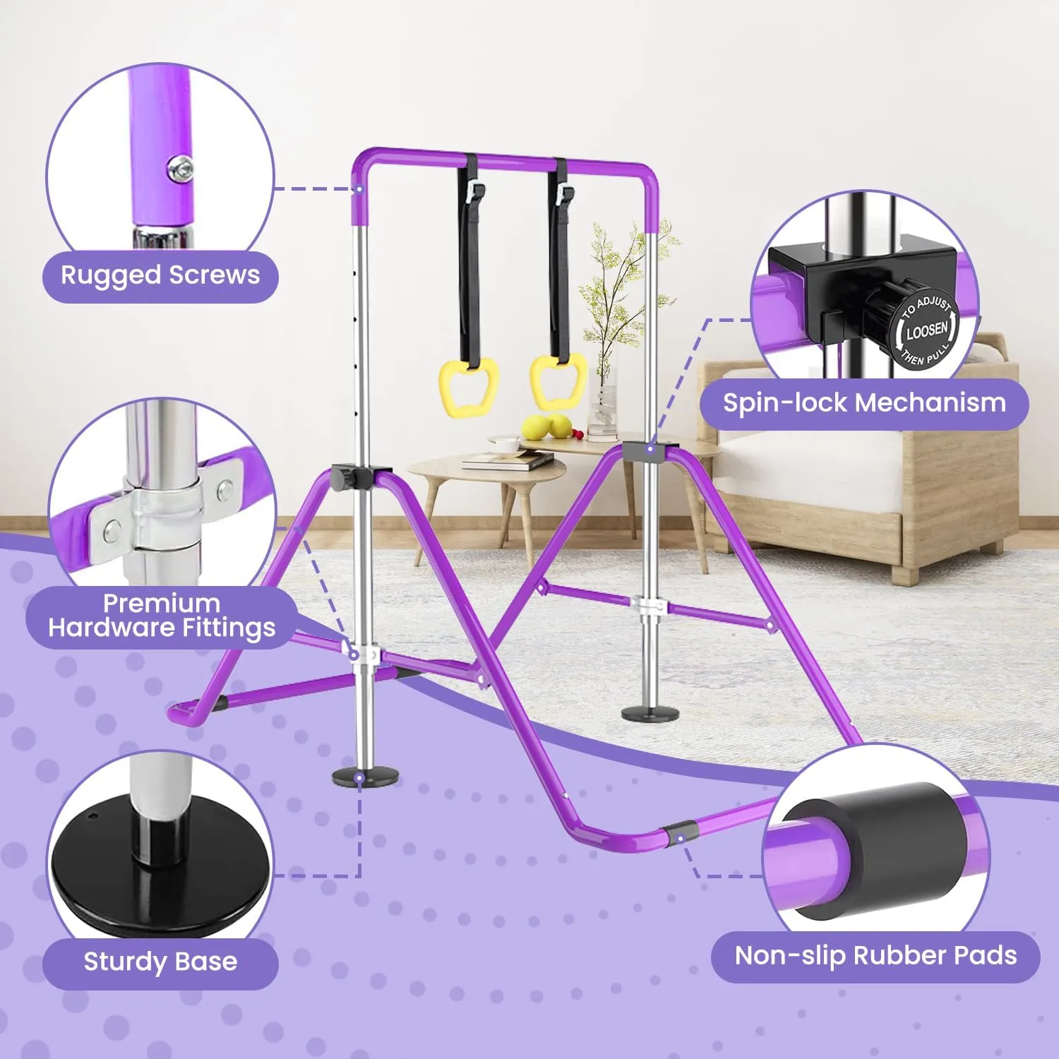 DOBESTS Kids Gymnastics Bar Folding Horizontal Bar, Adjustable Height Gymnastic Horizontal Bars, GymnasticTraining Equipment for Home