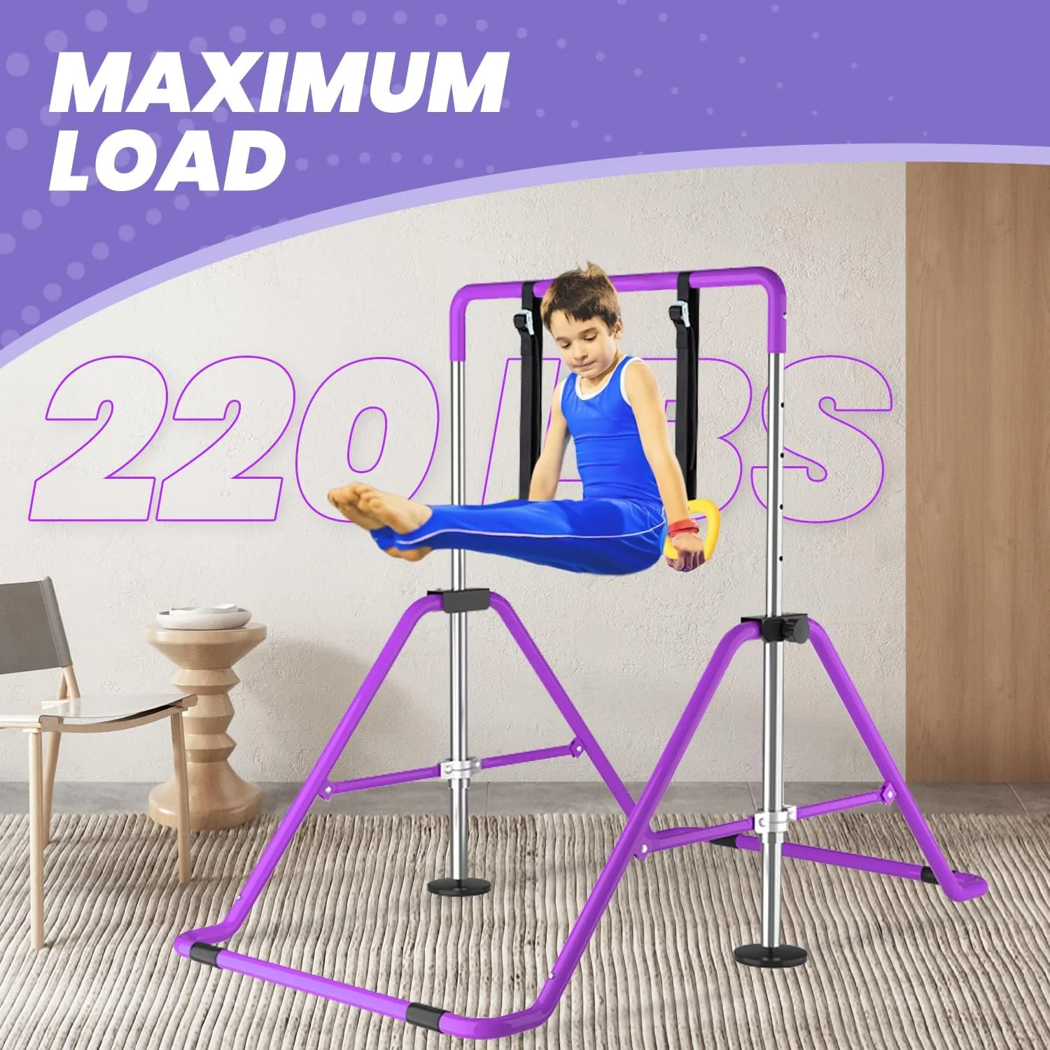 DOBESTS Kids Gymnastics Bar Folding Horizontal Bar, Adjustable Height Gymnastic Horizontal Bars, GymnasticTraining Equipment for Home