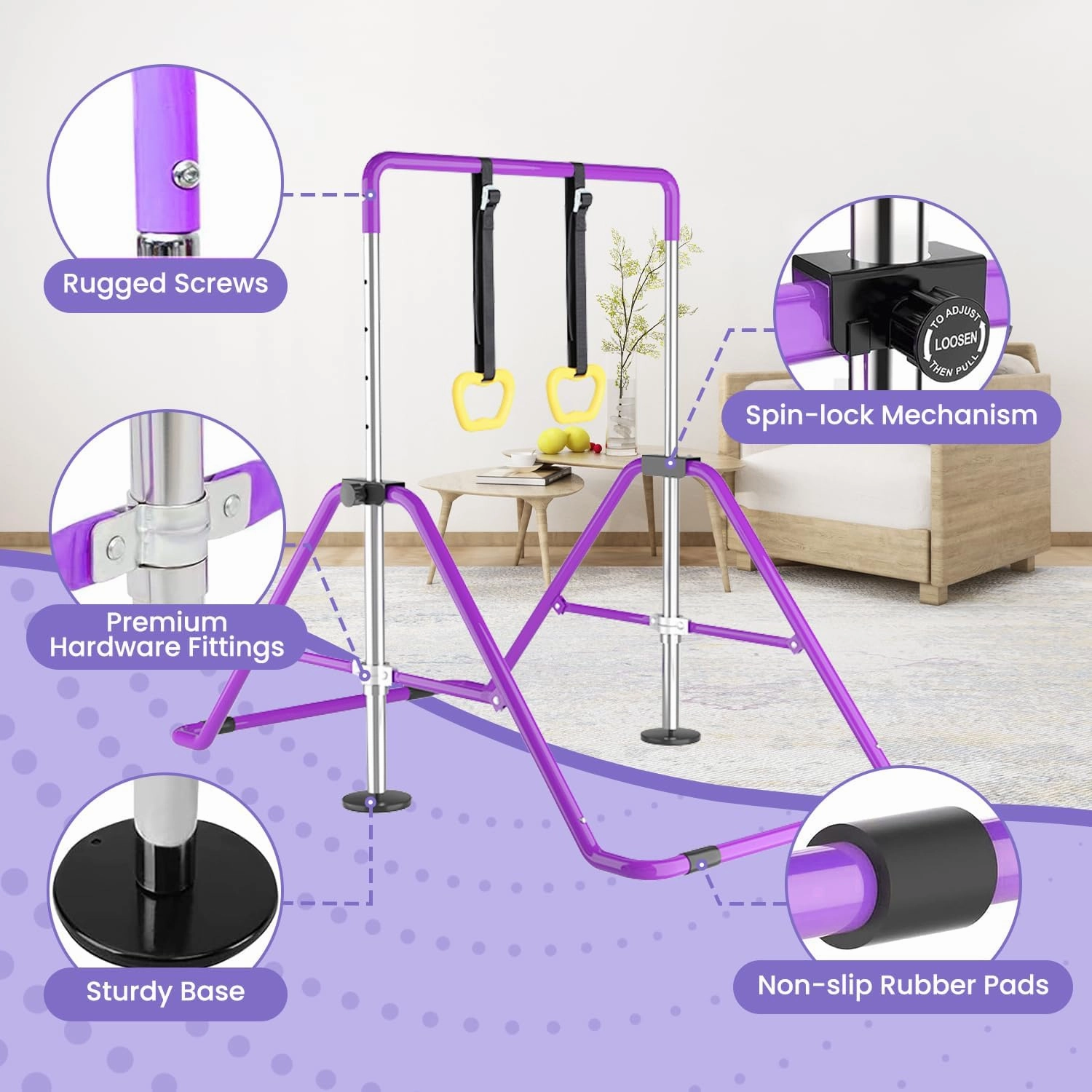 DOBESTS Kids Gymnastics Bar Folding Horizontal Bar, Adjustable Height Gymnastic Horizontal Bars, GymnasticTraining Equipment for Home