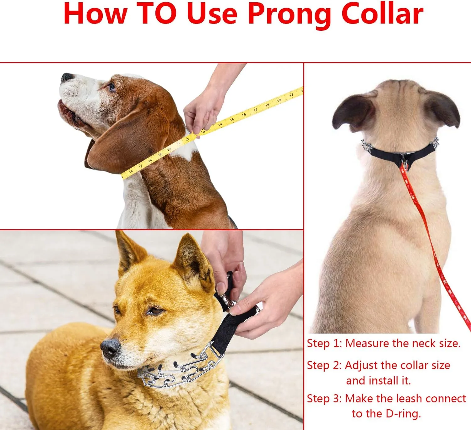 Dog Training Collar, Dog Prong Collar,High Strength Quick Release Metal Buckle,Comfort Rubber Tips,for Medium Dogs(3.0mm, 19.6-Inch, Black)