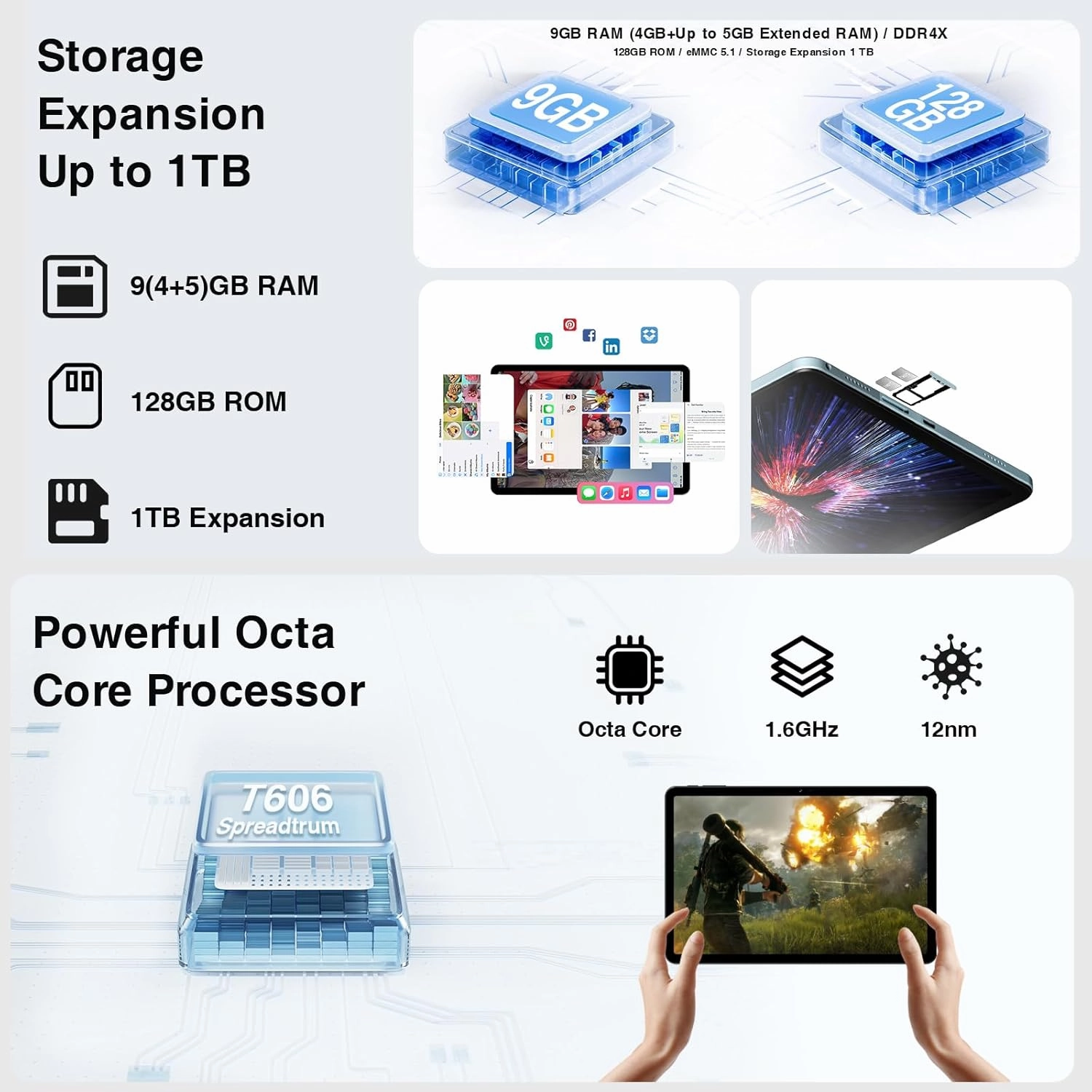 DOOGEE T30SE Tablet, 2.4 K 11 Inch Android14 Tablet with 9GB RAM 128GB ROM 1TB Expand, Octa Core Processor, 8580mAh, Dual 13MP Camera, 4 Speakers, 5G WiFi 4G LTE, BT5.0, GPS, Black