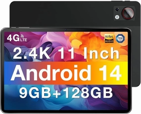 DOOGEE T30SE Tablet, 2.4 K 11 Inch Android14 Tablet with 9GB RAM 128GB ROM 1TB Expand, Octa Core Processor, 8580mAh, Dual 13MP Camera, 4 Speakers, 5G WiFi 4G LTE, BT5.0, GPS, Black