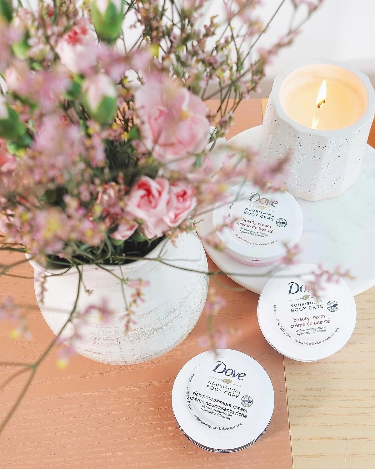 Dove Nourishing Body Care, Face, Hand, and Body Beauty Cream for Normal to Dry Skin Lotion for Women with 24-Hour Moisturization, 12-Pack, 2.53 Oz Each Jar