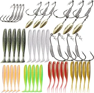 Dovesun 12PCS/44PCS Weighted Swimbait Hooks Weighted Fishing Hooks Saltwater Freshwater Worm Weedless Hooks for Bass Fishing 3/0 4/0 5/0