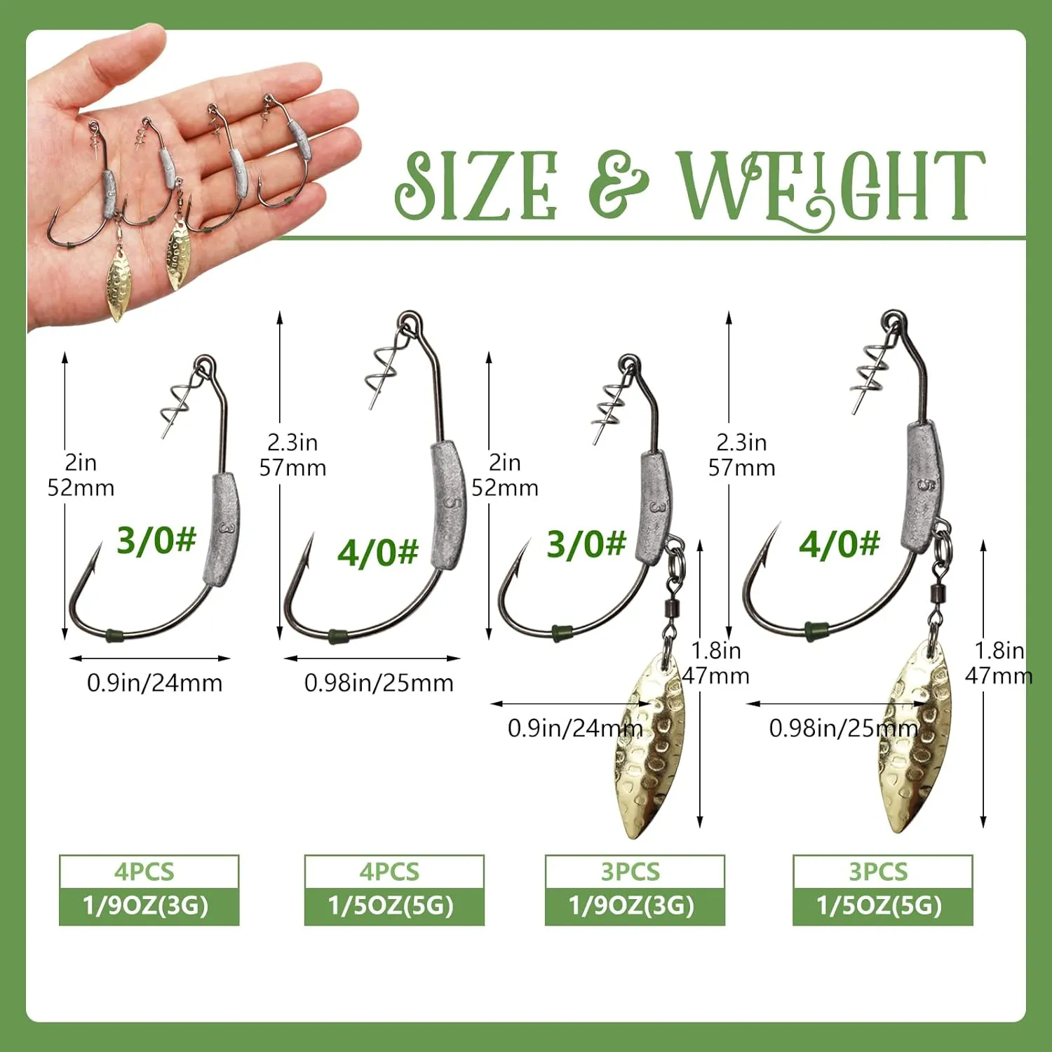 Dovesun 12PCS/44PCS Weighted Swimbait Hooks Weighted Fishing Hooks Saltwater Freshwater Worm Weedless Hooks for Bass Fishing 3/0 4/0 5/0