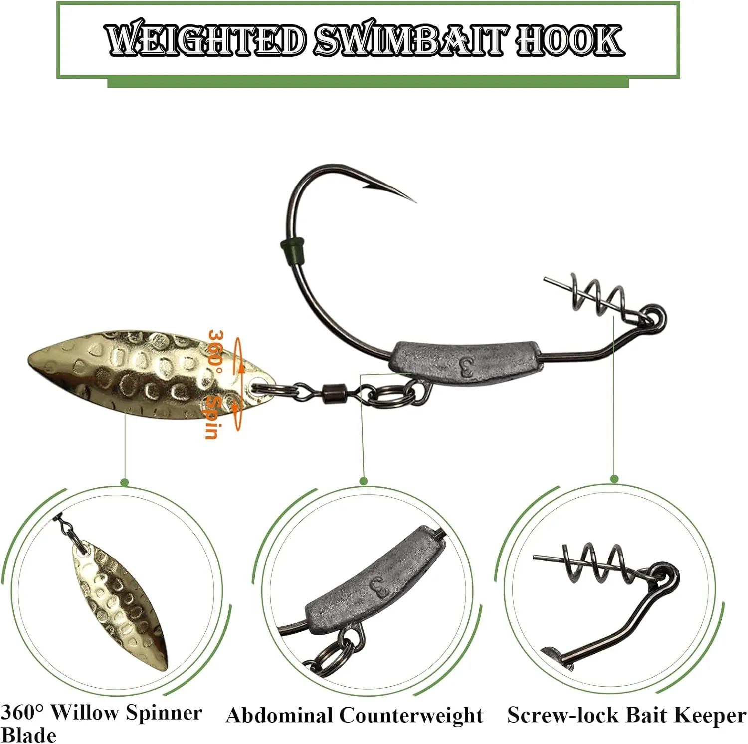 Dovesun 12PCS/44PCS Weighted Swimbait Hooks Weighted Fishing Hooks Saltwater Freshwater Worm Weedless Hooks for Bass Fishing 3/0 4/0 5/0