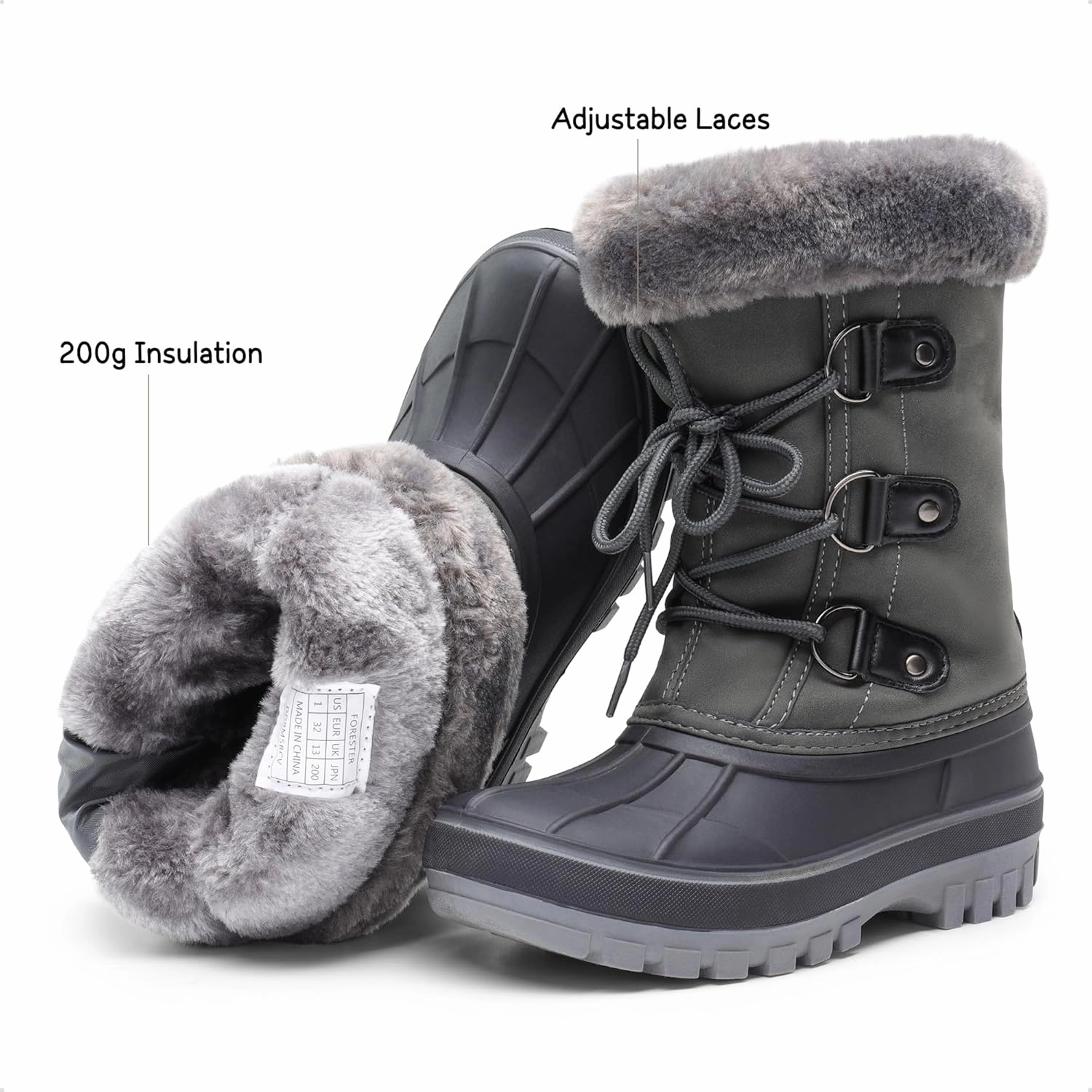 DREAM PAIRS Boys & Girls Faux Fur-Lined Ankle Winter Snow Boots